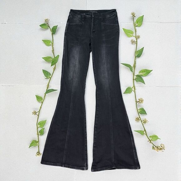 Flying Monkey Jeans Women’s 28 Black High Rise Super Flare Wide Leg Button Fly - Picture 1 of 5